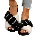 Autumn winternew arrival indoor and outdoor fur slippers cross thick sole fur slippers women's pearl rhinestone soft bottomfor home cotton slippers
