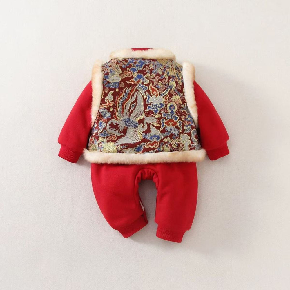 Winter girls' new year's outfit: new chinese style children's red fleece-lined thickened traditional tang suit set for the lunar new year