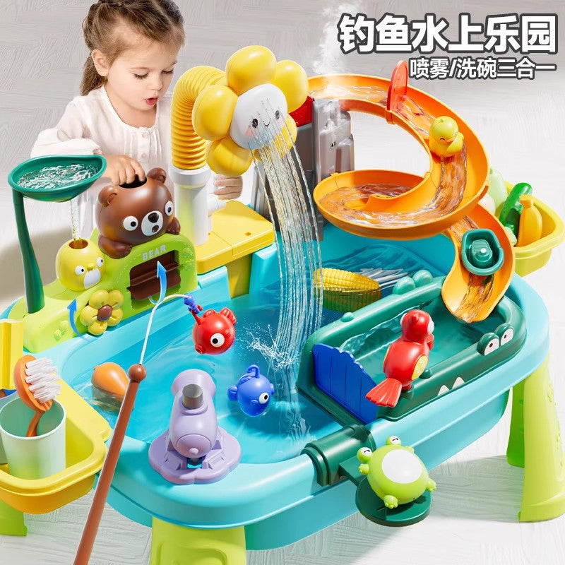 New summer water toys for kids: multifunctional water park with fishing pool, electric faucet, dishwasher, and magnetic features