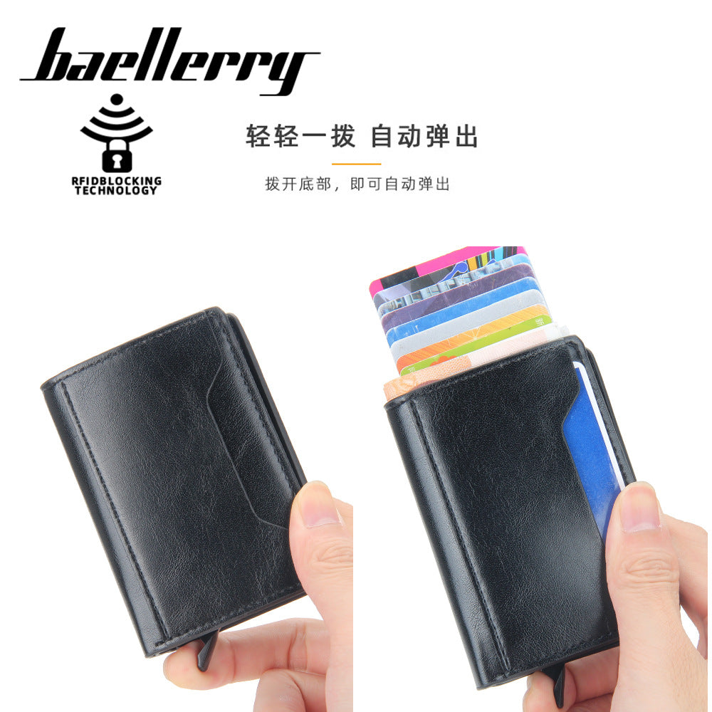 Men's small card bag baellerry European and American multi-card position elastic card aluminum box anti-magnetic card cover anti-theft brush small card bag