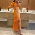 women's summer new arrivals:  cross-border fashion - european & american style, vintage print, bubble sleeve, slit dress
