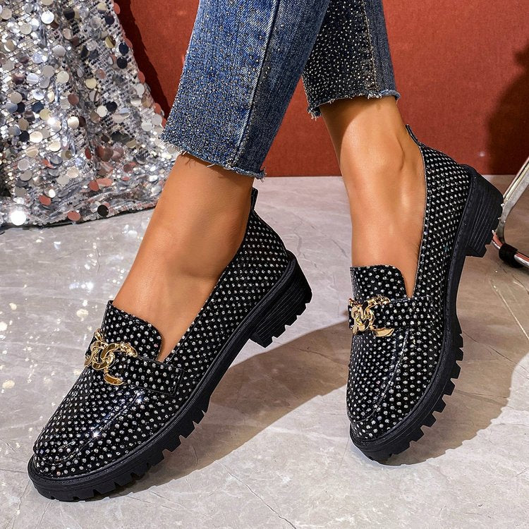 Exportplus sizespring & fallnew arrival round toe metal buckle slip-on small leather shoes british style thick heel thick sole loafers for women