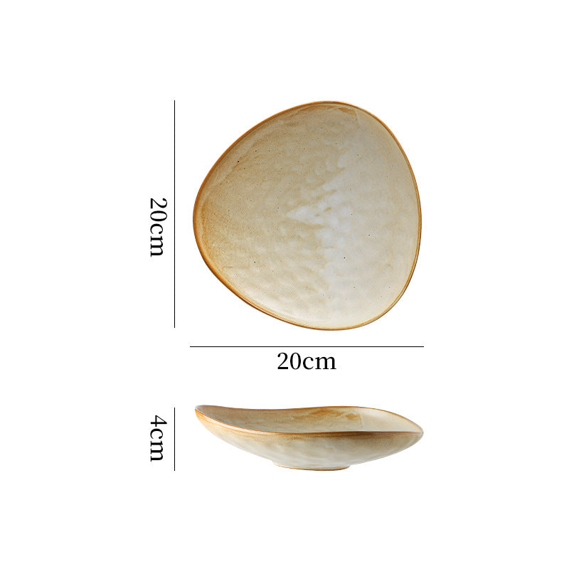 Personalized ceramic retro stoneware ceramic tableware triangular dessert plate restaurant hotel business ceramic salad plate