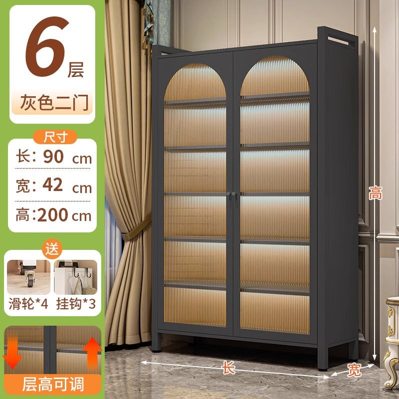 Steel bookcase with door kids bookshelf floor-standing dust-proof storage cabinet living room display cabinet iron art storage rack storage cabinet