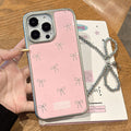 Bowknot pink iphone 16 pro max electroplated phone case, apple 15 silver edge epoxy 14 protective cover