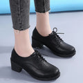 Women's retro leather mary janes - spring/autumn style, british-inspired mid-heel professional flats, black interview/work shoes - comfortable & non-fatiguing