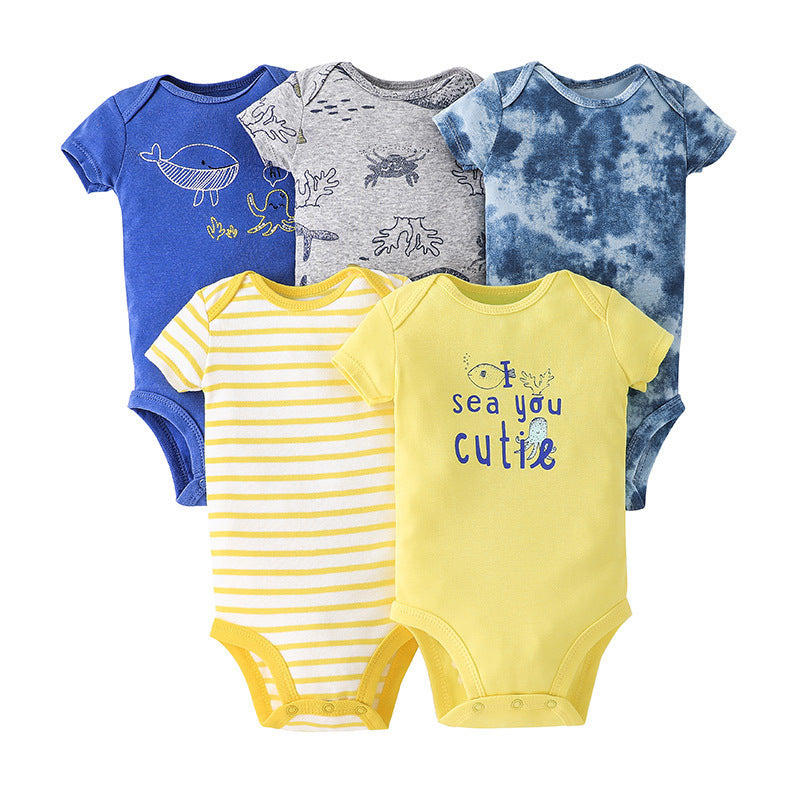 Dropshipping summer infant & toddler short-sleeve mixed color romper, triangle short-sleeve bodysuit, 5-piece set