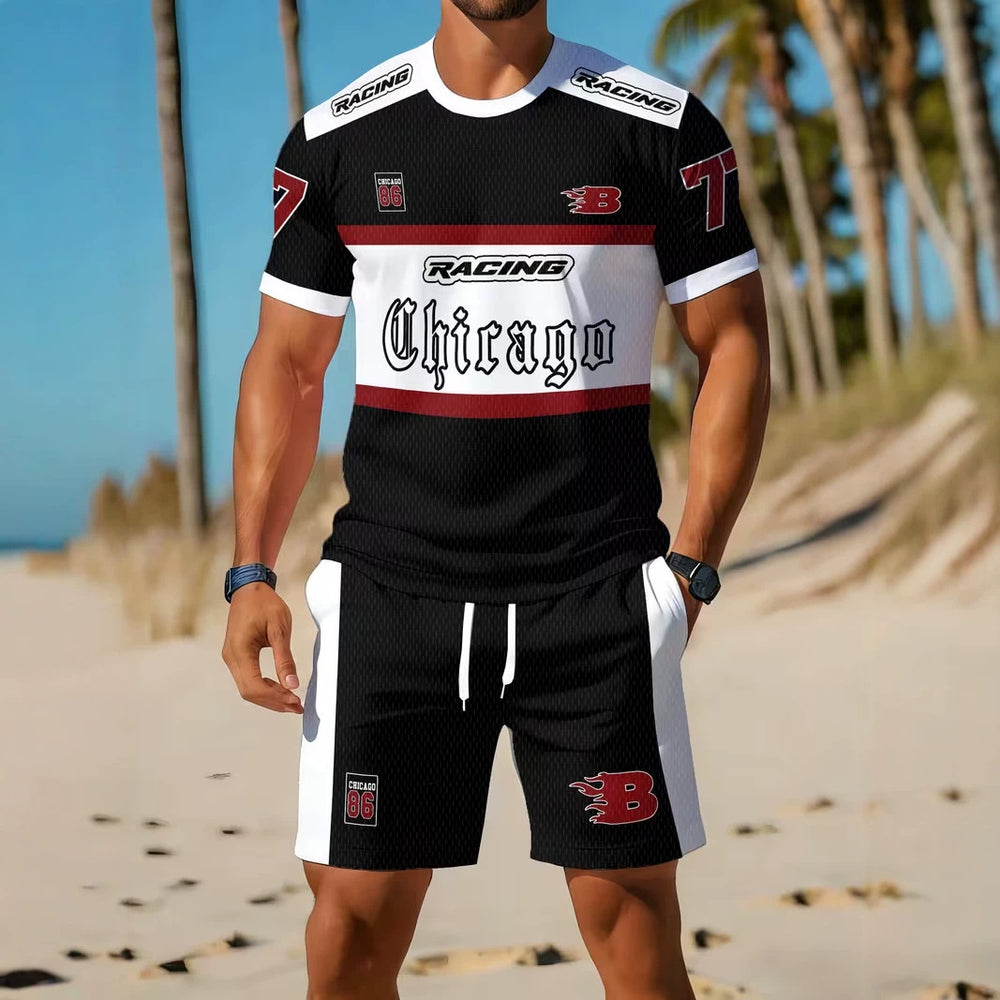 men's short-sleeve and shorts set, casual sportswear set, 3d printed cross-border hot seller, dropshipping available