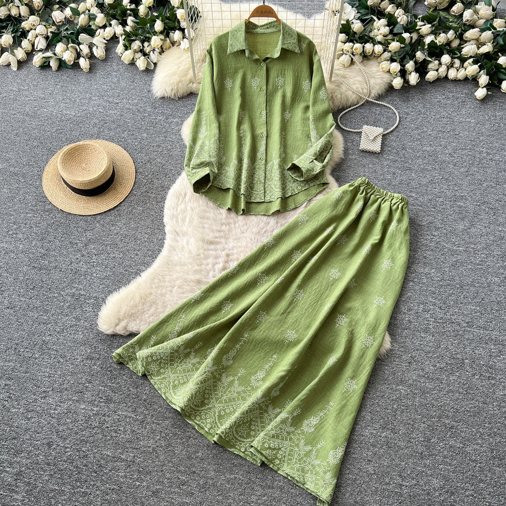 French chic lantern sleeve cardigan & high-waisted midi skirt two-piece set - women's autumn slimming & elegant commute outfit