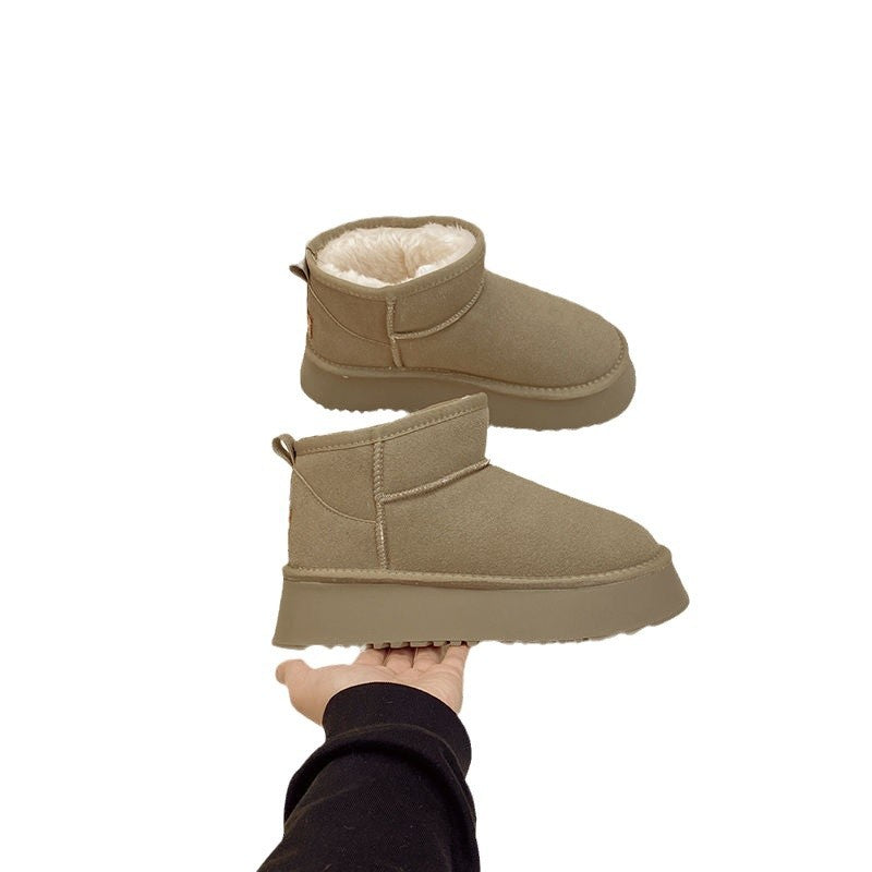 Snow boots 2025 new winter velvet thickened winter rain with the same fur integrated short tube thick sole heightening cotton boots