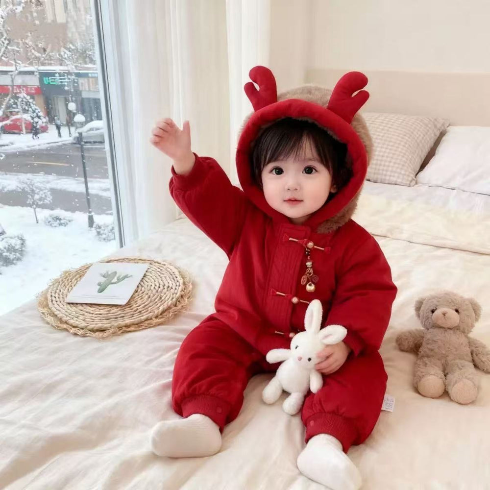 Newborn cute romper baby winter onesie - thickened cartoon crawling suit for autumn and winter, suitable for both boys and girls