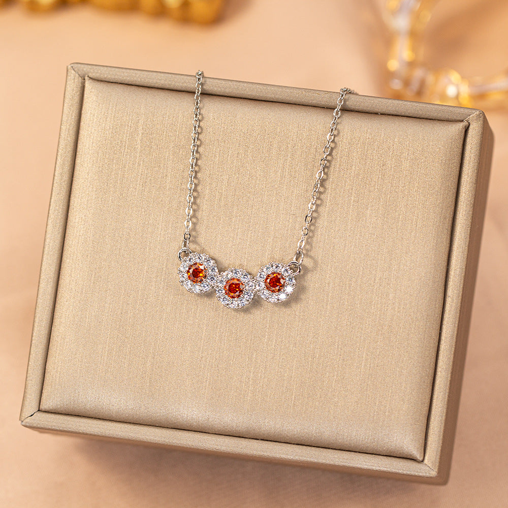[titanium steel] fashion full diamond copper inlaid zircon sunflower necklace for women easiest for matchaccessible luxury classy niche colloquial clavicle chain