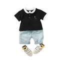 Kids' polo shirt set, 0-5 years old, embroidered dinosaur short-sleeve t-shirt and shorts 2-piece set, cross-border e-commerce