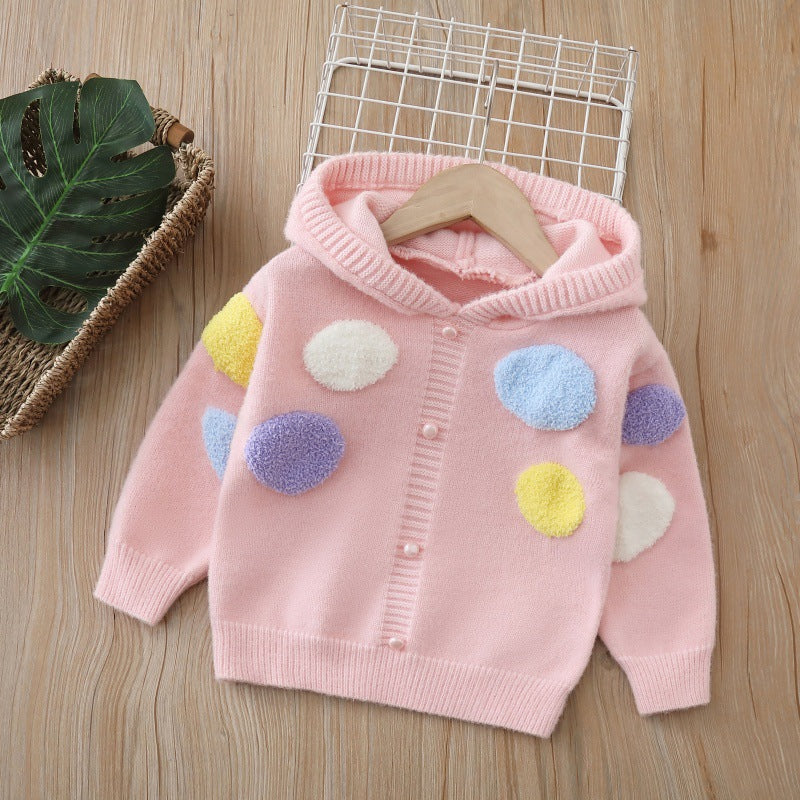 fall/winter new arrivals: kids' knitted sweater set - colorful balloon design, girls' hoodie, tutu skirt, cute princess style, round neck dress set