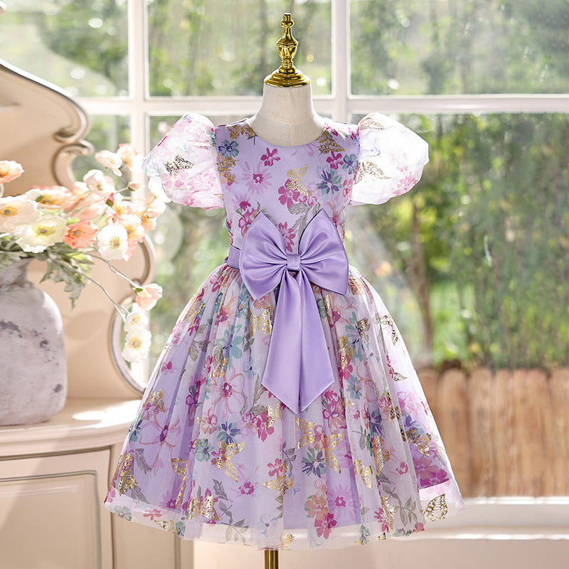European and american style girls' chic butterfly princess dress - kids' puff sleeve sweet floral sundress for little girls