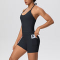 pure color brushed beautiful back tight strap halterflap pocket pants yoga suit sports running shortstwo-piece set