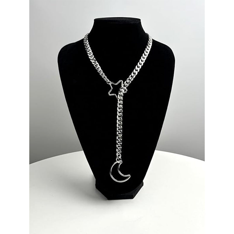 New arrival cross-border golden moon and star necklace punk gothic adjustable cuban lasso y-shaped necklace