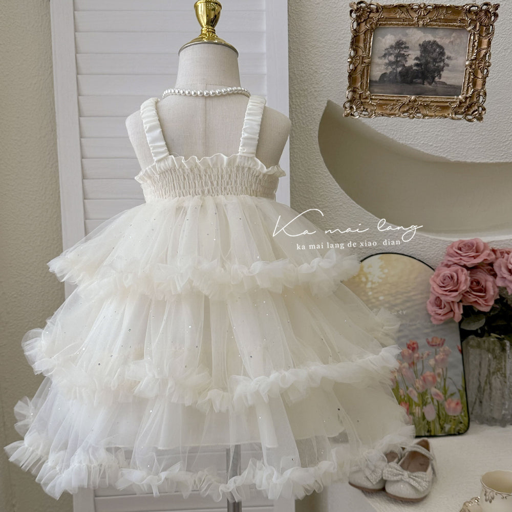Girls' dress -  summer collection - korean style, chic princess dress with pearls - baby girl's tutu dress - birthday party dress