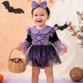 Baby girl halloween witch cosplay patchwork purple mesh romper