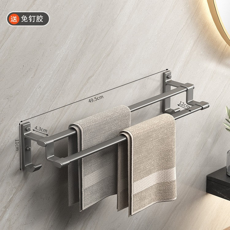 Gun gray space aluminum towel rack towel bar double pole single pole bathroom bath towel storage rack bathroom hook storage