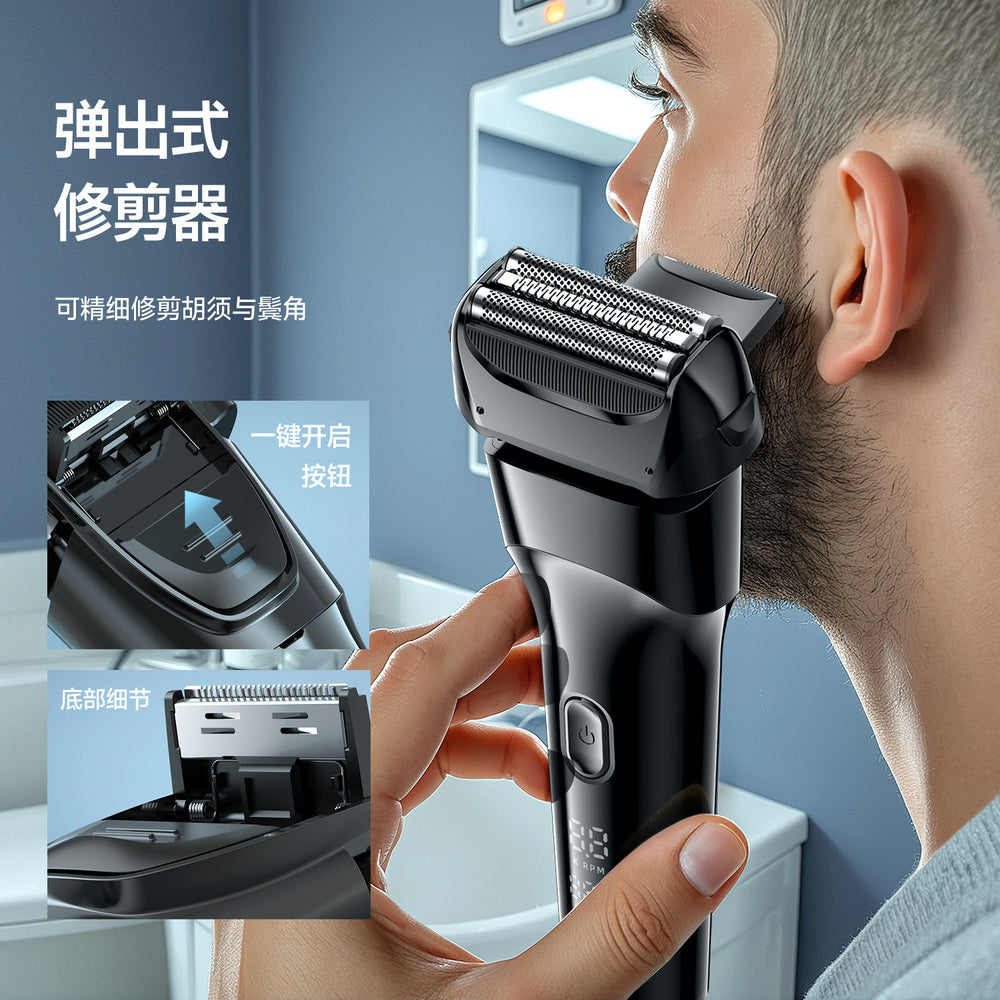 floating 3-blade reciprocating men electric shaver digital display full body washable usb fast charging shaving razor