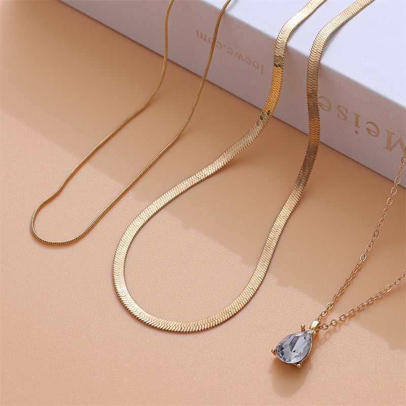 Fashion cross-border fashion simple water drop pendant necklace stylish multi-layered cold style clavicle chain necklace