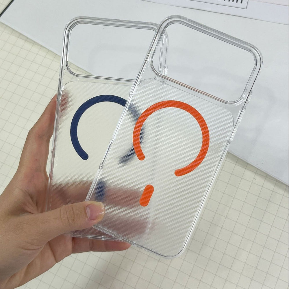 Suitable for iphone17pm magnetic transparent mobile phone case apple 17 all-inclusive pc carbon fiber texture magnetic mobile phone case