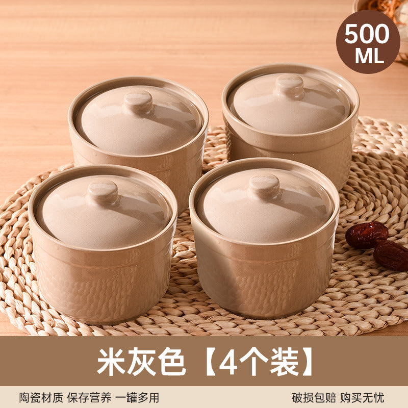 Earthenware soup stewing pot for homewater-proof stewing ceramic pot steamed egg with lid egg custard single serving small soup cup stewing pot soup