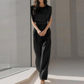 summer new women's clothing - cross-border european & american style - fashionable casual commute solid color crew neck pleated jumpsuit