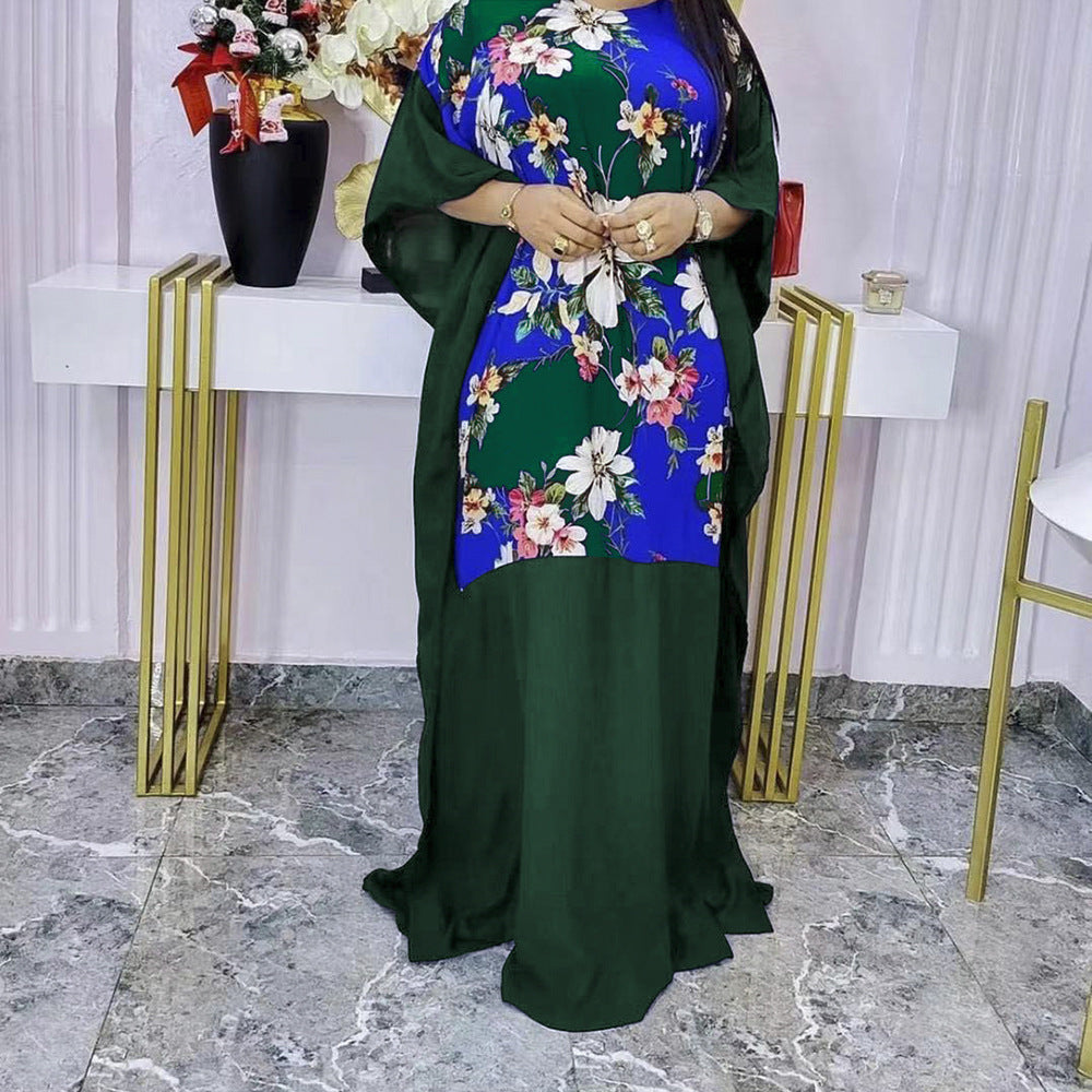 summer new arrivals: european and american style  print round neck maxi dress,  dress, african women's plus size clothing