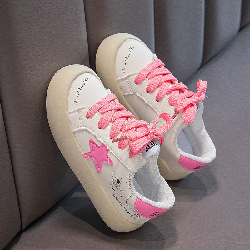 Korean version of children's leather board shoes soft sole spring and autumn new low-top casual boys and girls students star sports shoes versatile