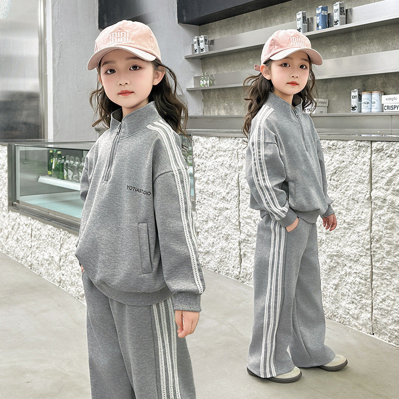 Kids' spring/autumn tracksuit set - stylish girls' sweatshirt and sweatpants -  new fashionable children's two-piece outfit