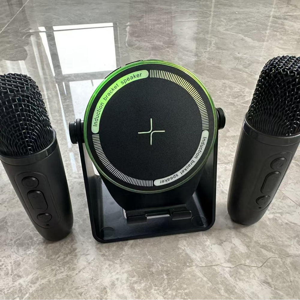 Customizable logo wireless induction wireless charging stand speaker microphone desktop 4-in-1 lazy live streaming speaker