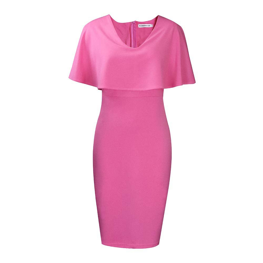 D199 cross-border  summer new arrival: solid color short-sleeve peach neckline, chic and stylish bodycon dress - european and american export style
