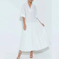 summer new women's clothing: cross-border european and american style dress - fashionable and elegant solid color v-neck pleated maxi dress