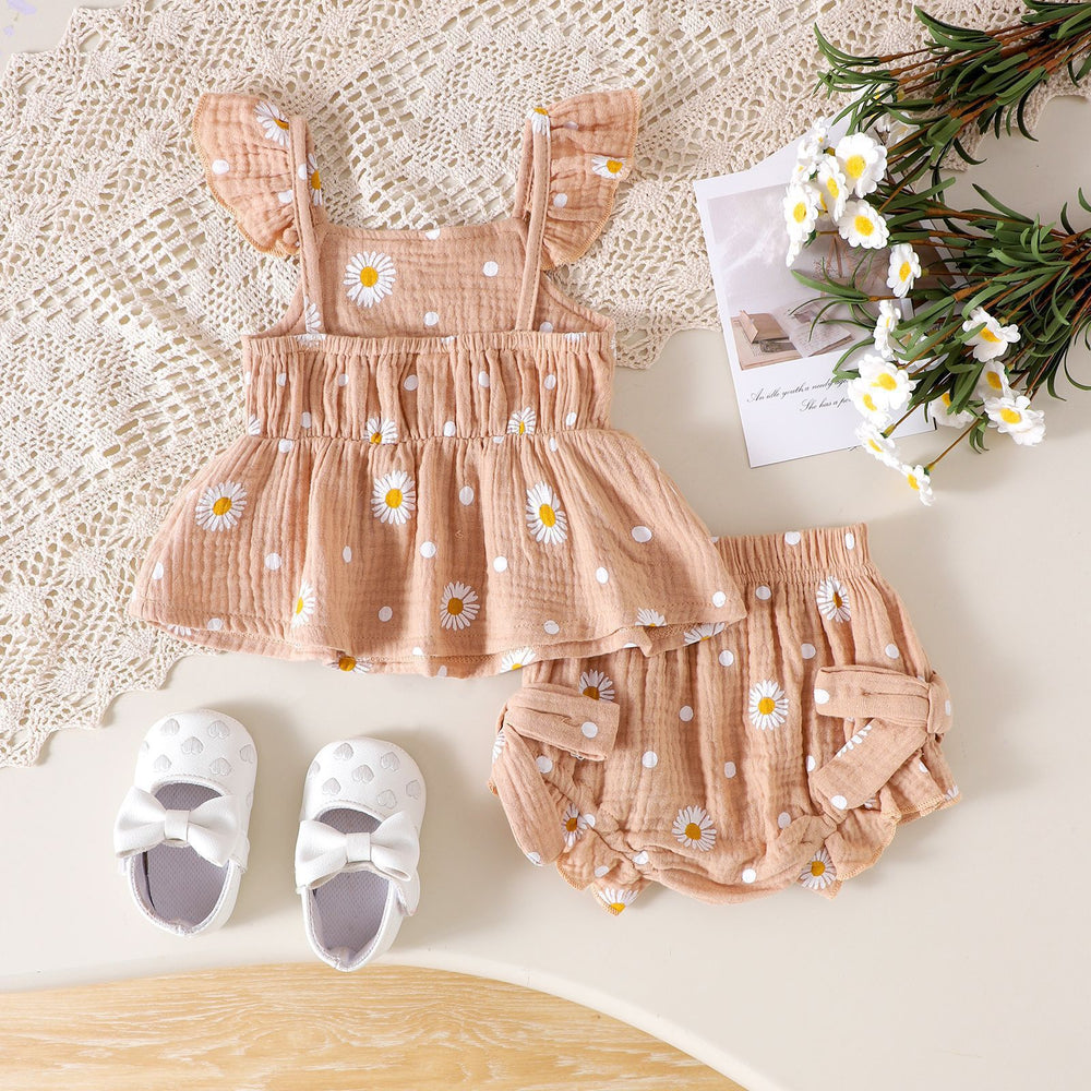 new product fashionsummer baby girl flying sleeve small daisy short-sleeved shorts cute children's clothing wholesale