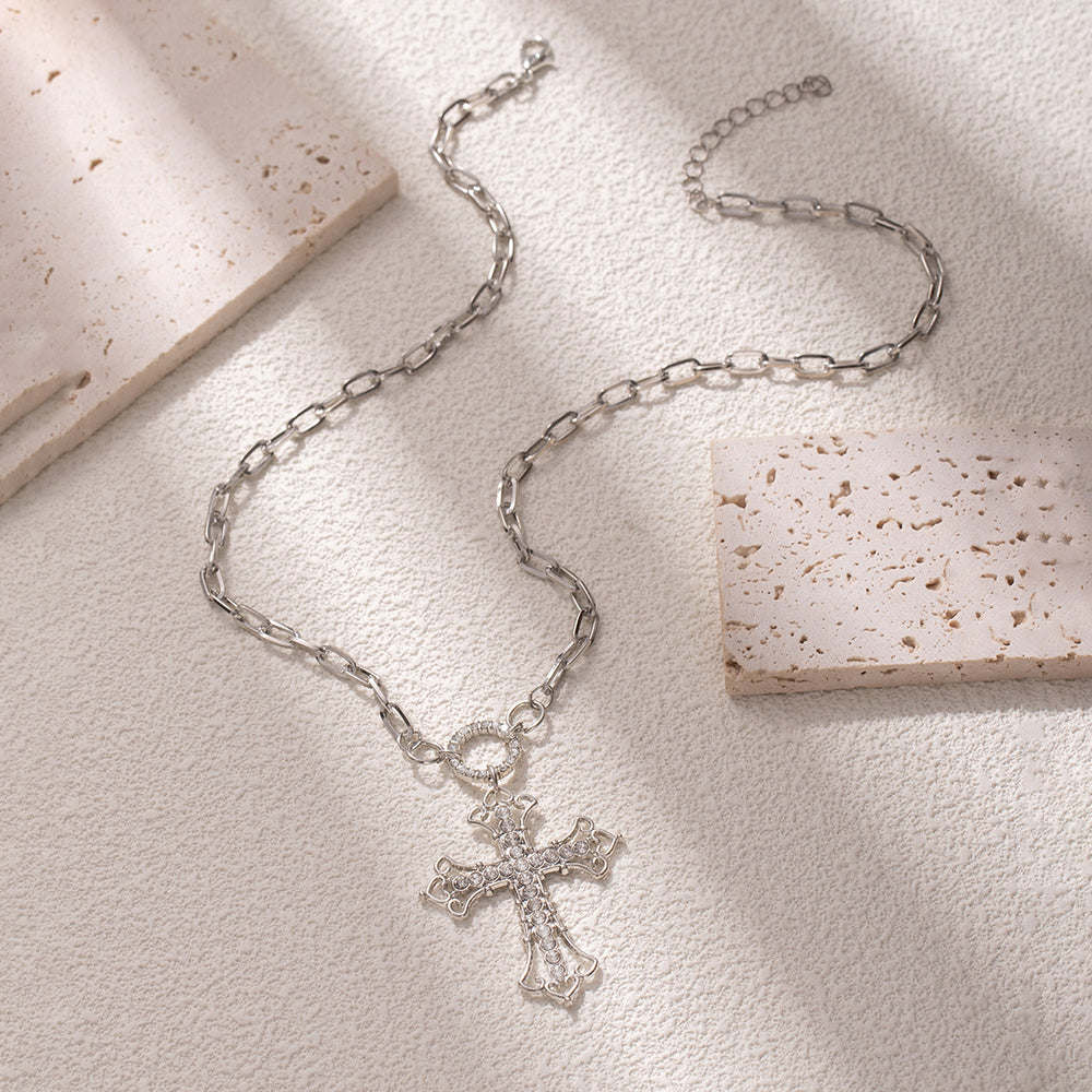Hollow cross necklace wholesale fashionretrofashionaccessible luxuryniche style diamond accessorieseleganteasiest for match clavicle chain