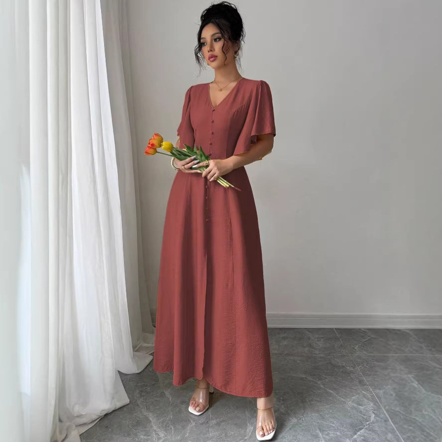 european and american new arrival: elegant slim-fit v-neck waist-defining french dress