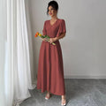 european and american new arrival: elegant slim-fit v-neck waist-defining french dress