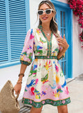 european and american cross-border women's casual v-neck lace jacquard dress