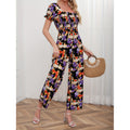 code new arrival  women's original fashion bohemia square neck printing jumpsuit