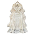 Elegant chanel-inspired, high-end, diamond-studded bow, short-sleeved, cinched-waist, openwork crochet lace dress, french-style maxi dress
