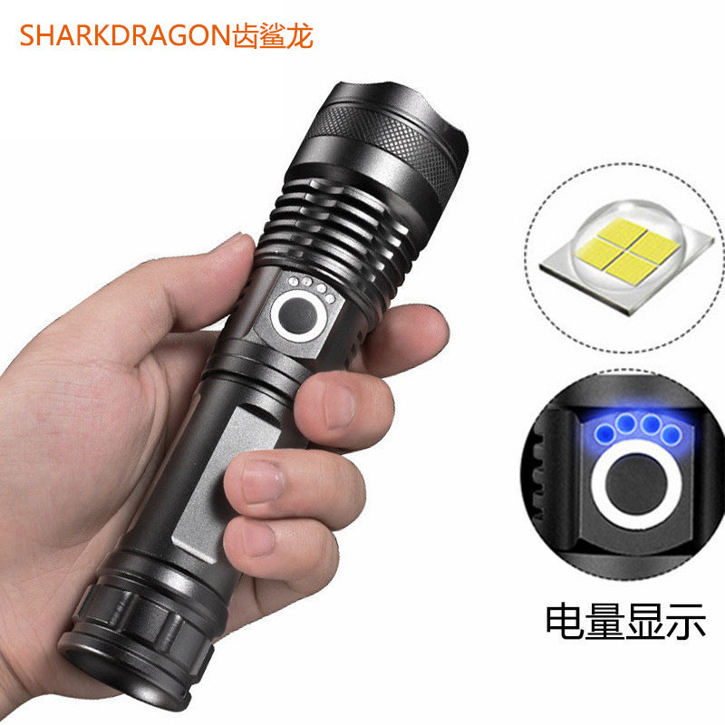 Cross-border explosive XHP50 strong light flashlight TYPE-C rechargeable outdoor zoom remote shooting aluminum alloy LED flashlight