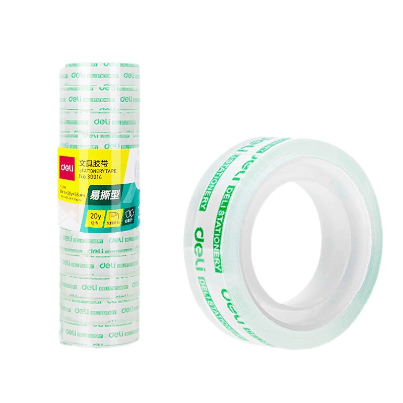 Deli 30014 High Transparency and Easy Tear Student Stationery Tape 1.2cm * 20Y Transparent Small Tape Tape 12 rolls/tube