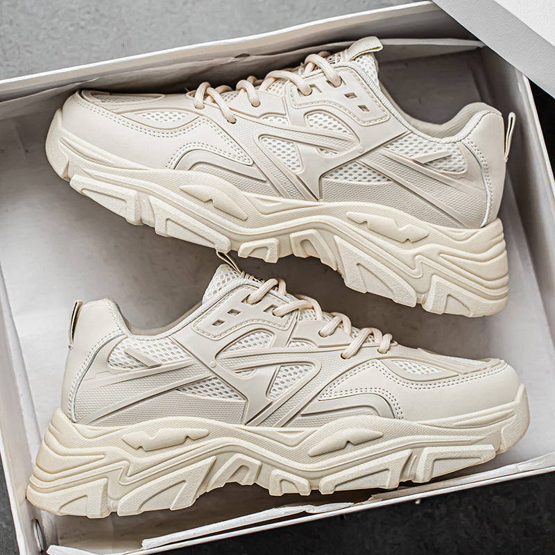 Men's shoes 2025 new winter breathable mesh casual chunky sole non-slip versatile white sneakers height increasing athletic dad shoes trendy footwear