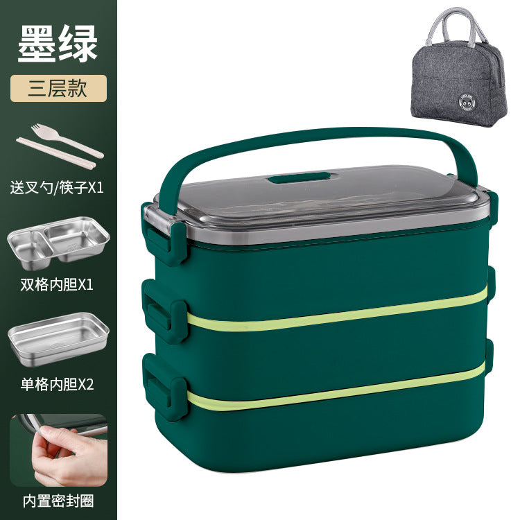 304 stainless steel double-layer lunch box Office workers can microwave oven heating and insulation Japanese-style divided lunch box multi-layer lunch box