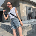 Bearded denim shorts for women new arrivalk-stylework clothingfashion ripped bearded washed high waistlooseloose pants