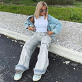 European and american style straight-leg pants  american cross-border women's clothing fashionretro multi-pocket mopworkwearjeans