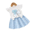 Children's clothingfashion children's clothing woolen flower off-white flying sleeve t-shirt + blue skirt girl