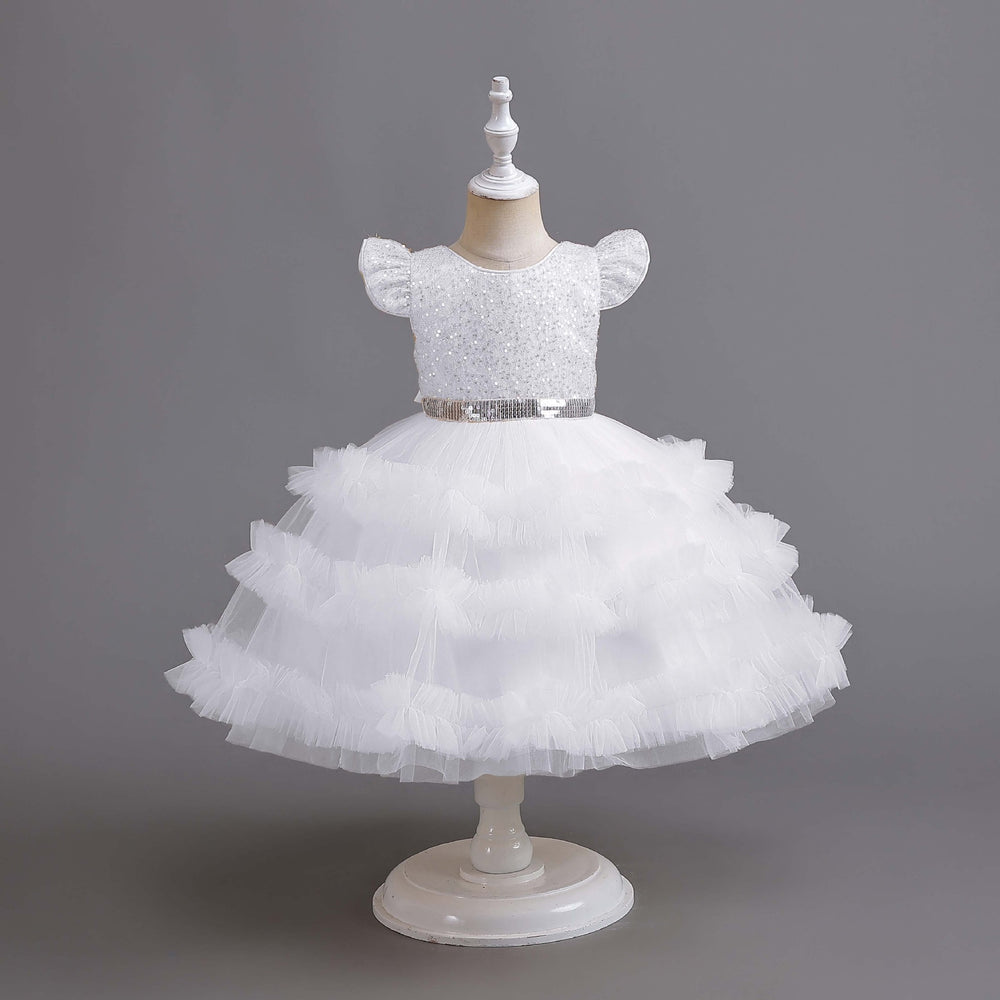 new arrival flutter sleeve children's formal dress tulle princess dress girls' piano performance dress kids dress